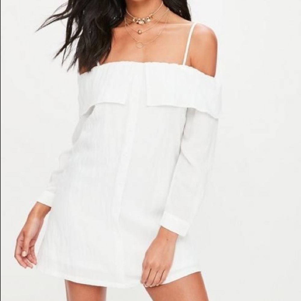 Missguided Cold Shoulder Frill Dress White